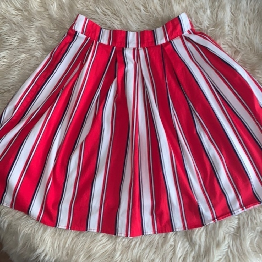 Vintage A Line Stripped Midi Skirt Red White & Navy w/Pockets Womens Size Medium - Picture 3 of 9